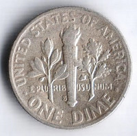 Монета 10 центов. 1952(S) год, США.