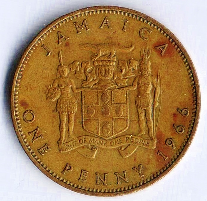 Монета 1 пенни. 1966 год, Ямайка.