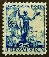 Марка почтовая (25 f.). "Моряк и флаг". 1919 год, Хорватия.