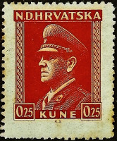 Марка почтовая (0,25 k.). "Анте Павелич". 1944 год, Хорватия.