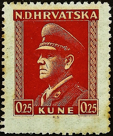 Марка почтовая (0,25 k.). "Анте Павелич". 1944 год, Хорватия.