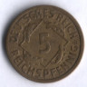 Монета 5 рейхспфеннигов. 1926 год (A), Веймарская республика.