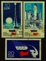 Набор почтовых марок (3 шт.). "Дни советской науки и техники в ГДР". 1973 год, ГДР.
