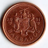 Монета 1 цент. 2001 год, Барбадос.