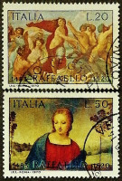 Набор почтовых марок (2 шт.). "450 лет со дня смерти Рафаэля". 1970 год, Италия.