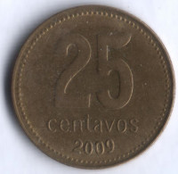 Монета 25 сентаво. 2009 год, Аргентина. Тип 1.