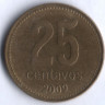 Монета 25 сентаво. 2009 год, Аргентина. Тип 1.