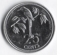 Монета 25 центов. 1977 год, Белиз.