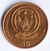 Монета 10 франков. 2009 год, Руанда.