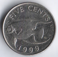 Монета 5 центов. 1999 год, Бермудские острова.