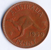 Монета 1 пенни. 1959(p) год, Австралия.