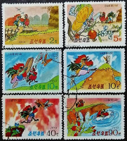 Набор почтовых марок (6 шт.). "Сказки". 1973 год, КНДР.