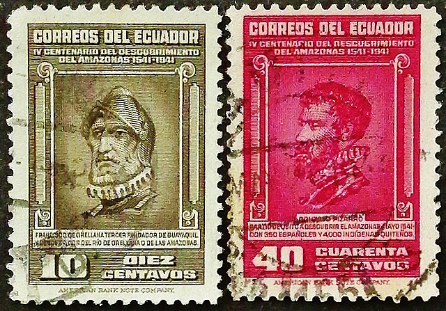 Набор почтовых марок (2 шт.). "400 лет открытия Амазонки". 1942 год, Эквадор.