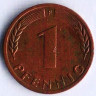 Монета 1 пфенниг. 1967(F) год, ФРГ.