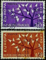 Набор почтовых марок (2 шт.). "Europa (C.E.P.T.) - Дерево". 1962 год, Франция.