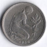 Монета 50 пфеннигов. 1950(F) год, ФРГ.