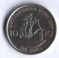 Монета 10 центов. 1986 год, Восточно-Карибские государства.