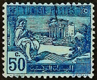 Почтовая марка (50 c.). "Руины Дугги". 1922 год, Тунис.