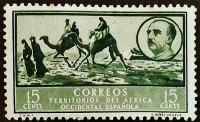 Марка почтовая (15 c.). "Стандарт". 1950 год, Испанская Западная Африка.