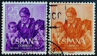 Набор почтовых марок (2 шт.). "300 лет со дня смерти святого Винсента де Поля". 1960 год, Испания.
