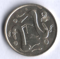 Монета 2 цента. 1990 год, Кипр.