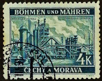 Почтовая марка (4 kr.). "Моравская Острава". 1939 год, Богемия и Моравия.
