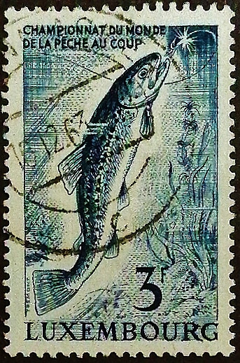 Почтовая марка. "Чемпионат мира по рыбной ловле, Вормельданж". 1963 год, Люксембург.