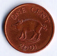 Монета 1 цент. 2001 год, Бермудские острова.