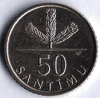 Монета 50 сантимов. 2009 год, Латвия.