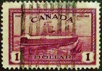 Почтовая марка. "Железнодорожный паром «Abegweit»". 1946 год, Канада.