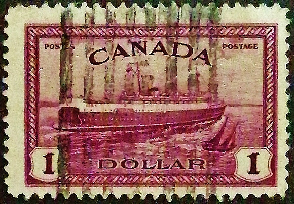 Почтовая марка. "Железнодорожный паром «Abegweit»". 1946 год, Канада.