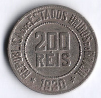 Монета 200 рейсов. 1930 год, Бразилия.