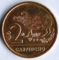 Монета 2 песо. 2019 год, Уругвай. Водосвинка.