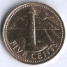 Монета 5 центов. 1973 год, Барбадос.