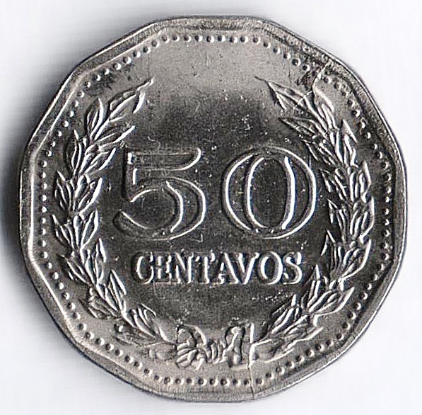 Монета 50 сентаво. 1975 год, Колумбия.