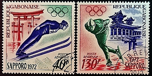 Набор почтовых марок (2 шт.). "Зимние Олимпийские игры, Саппоро`1972". 1972 год, Габон. Набор почтовых марок (2 шт.). "Зимние Олимпийские игры, Саппоро`1972". 1972 год, Габон.
