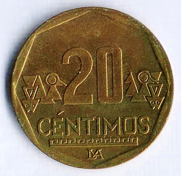 Монета 20 сентимо. 2013 год, Перу.