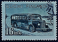 Почтовая марка (16 m.). "Туристический автобус". 1946 год, Финляндия.