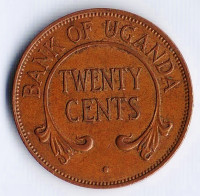 Монета 20 центов. 1966 год, Уганда.