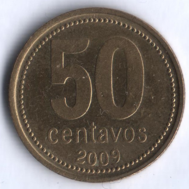 Монета 50 сентаво. 2009 год, Аргентина.