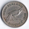 Монета 6 пенсов. 1948 год, Новая Зеландия.