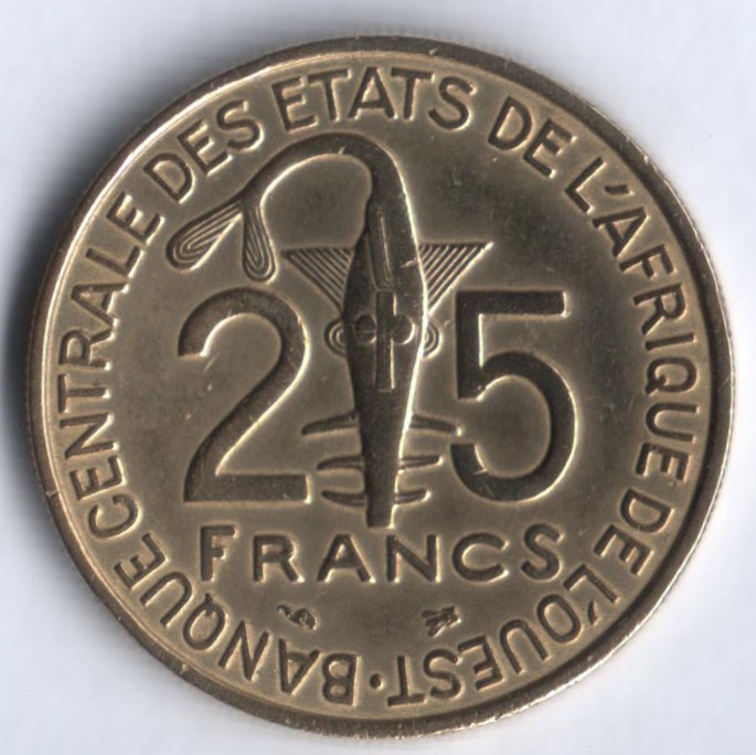 Монета 25 франков. 1997 год, Западно-Африканские Штаты.