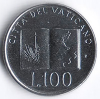 Монета 100 лир. 1992 год, Ватикан.