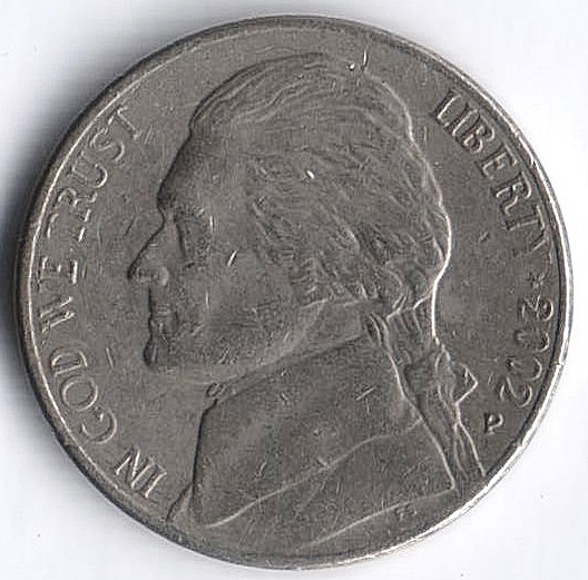 Монета 5 центов. 2002(P) год, США.