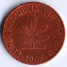 Монета 1 пфенниг. 1967(G) год, ФРГ.