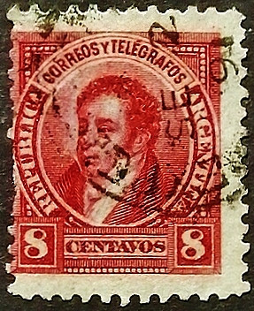 Почтовая марка (8 c.). "Бернардино Ривадавия". 1891 год, Аргентина.