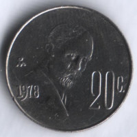 Монета 20 сентаво. 1978 год, Мексика. Франсиско Мадеро.