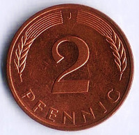Монета 2 пфеннига. 1984(J) год, ФРГ.