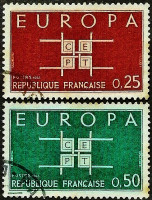 Набор почтовых марок (2 шт.). "Europa (C.E.P.T.) - Квадрат". 1963 год, Франция.