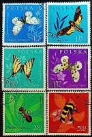Набор почтовых марок (6 шт.). "Насекомые (II)". 1961 год, Польша.